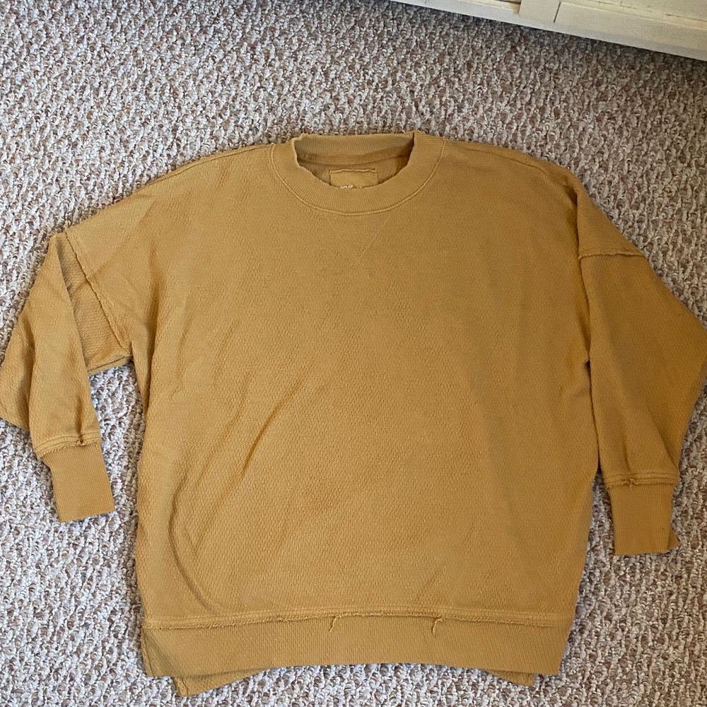 Aerie Oversized Mustard Yellow Sweatshirt Small Textured